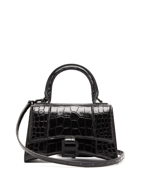 Womens Hourglass Small Handbag Crocodile Embossed in。